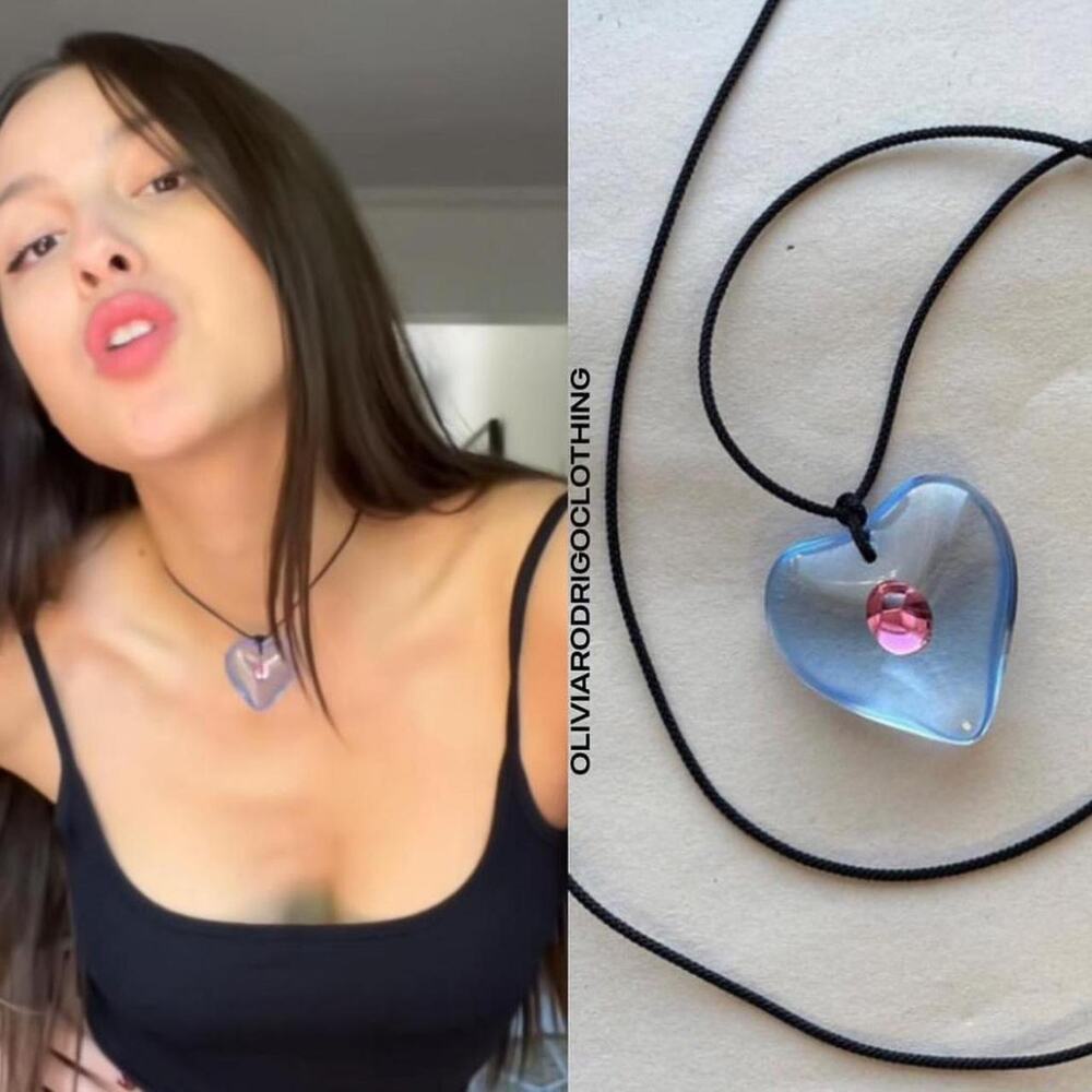Britethings Necklace Set of 2 Pink Rhinestone Heart Glass Heart Black Cord